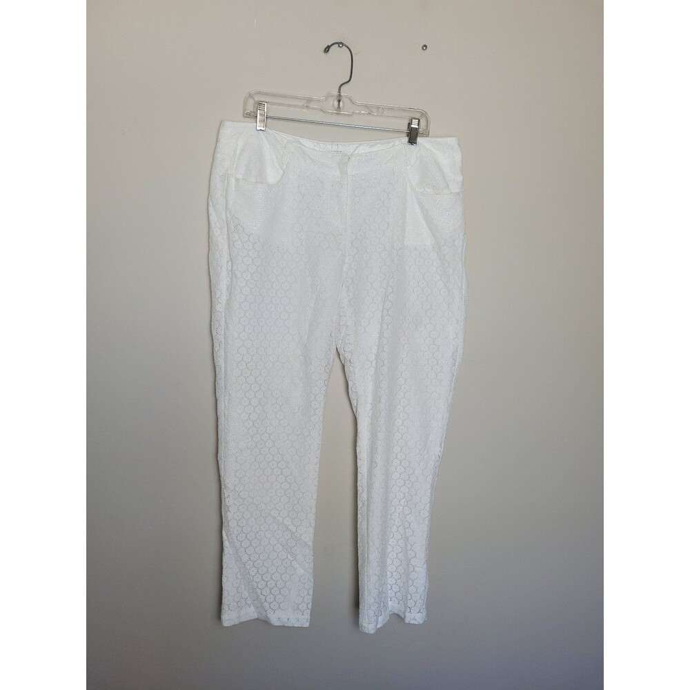 Elaine Kim White Eyelet Lace Trouser Pants English Countryside Equestrian Large